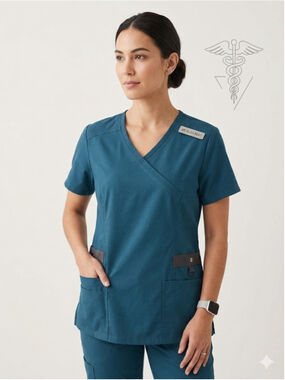 Medgear Women's XL Teal Scrub Top Nursing Uniform Medical V-Neck NWT